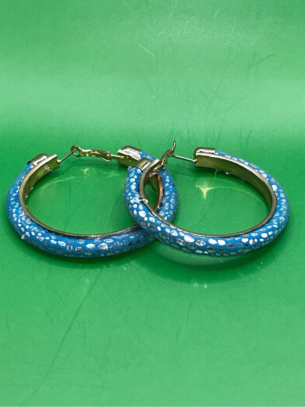 Blue Metallic Spot Hoop Earrings